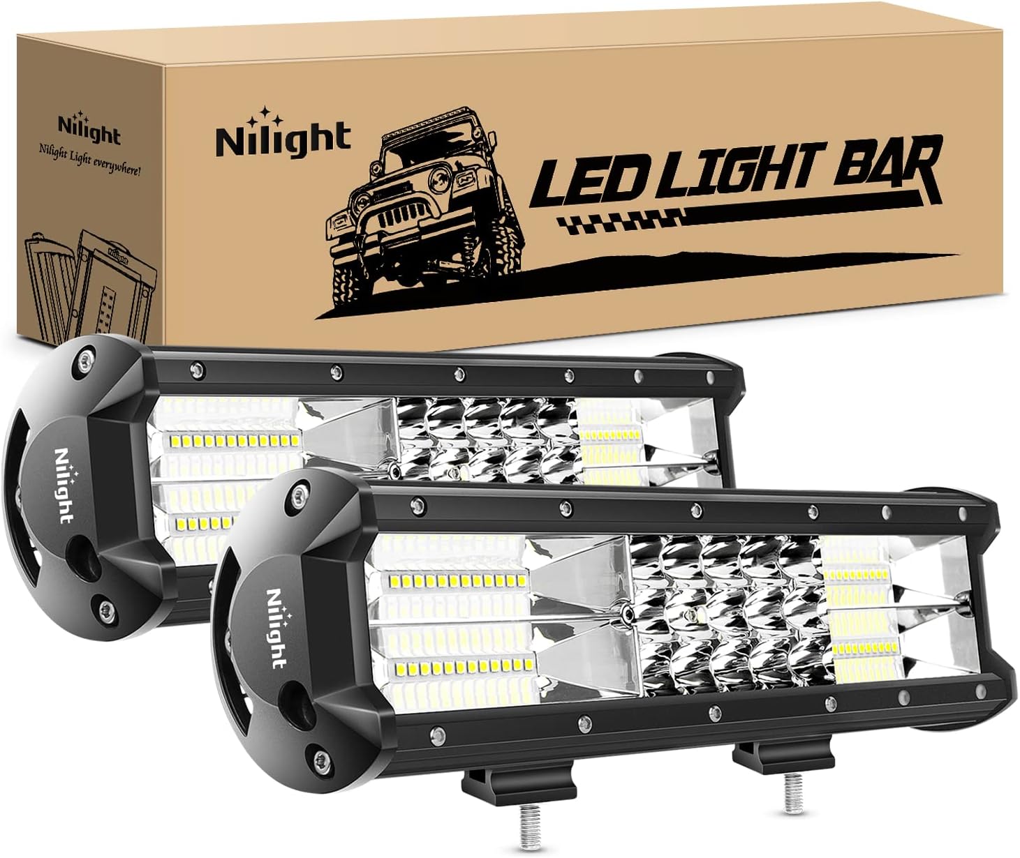 Nilight Triple Row Flood Spot Combo LED Light Bar 18000LM Led Bar Driving Lights Boat Lights Led Off Road Lights for Trucks 2PCS 12Inch 180W