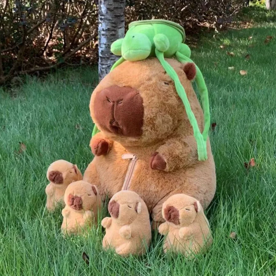 カピバラぬいぐるみセットママと 4 リトルカピバラカピバラぬいぐるみ人形ぬいぐるみ枕カメバックパック車の装飾