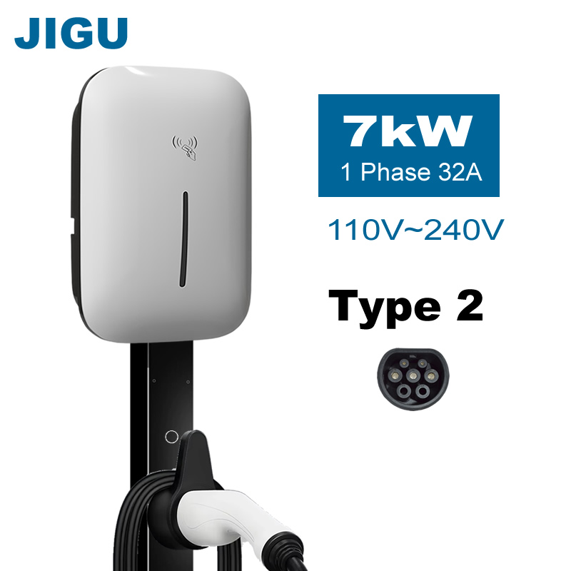 JIGU 7kw 電気自動車充電ステーションタイプ 2 110V-240V 32A 電気自動車の充電器 Type2 EV 充電器 7KW ウォールボックス byd テスラ