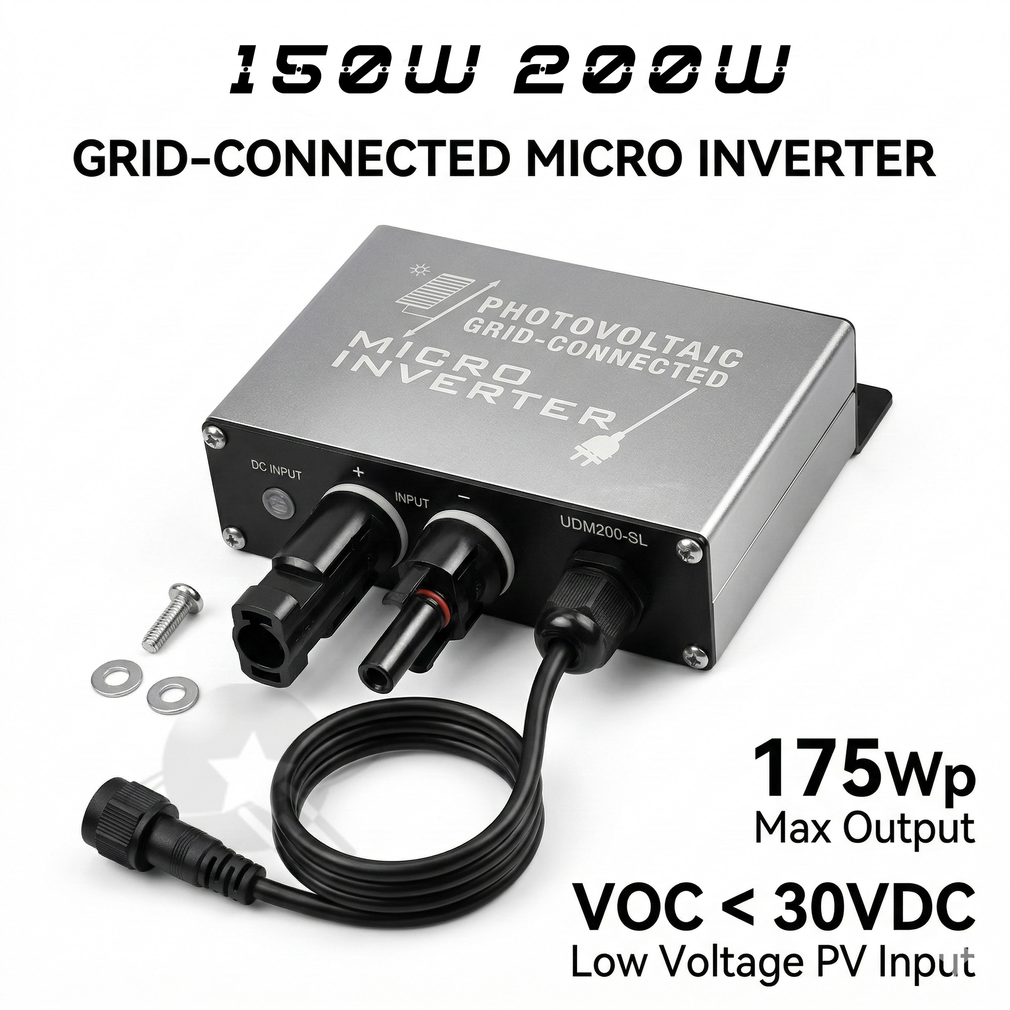 グリッド接続マイクロインバータ 180 ～ 265VAC 150W/200W、低電圧 PV モジュール用、MPPT 付き IP45 防水ソーラーインバータ