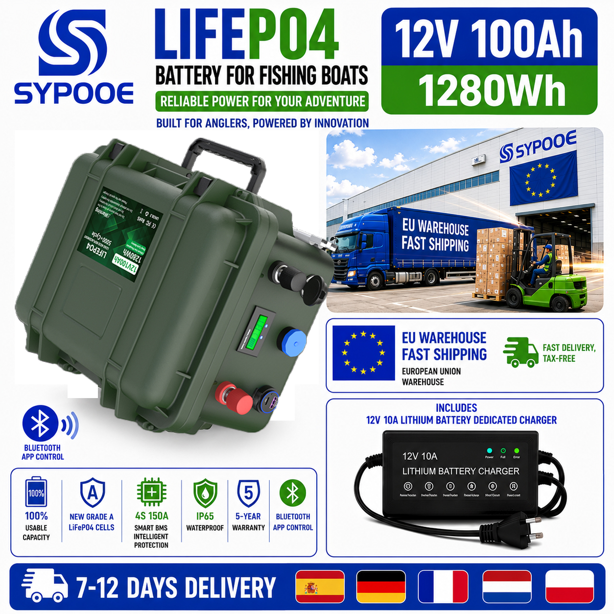 EU Stock 12V 140Ah LiFePO4 Battery Bluetooth 4S BMS 24V 12V 100Ah 200Ah USB QC 6000+ Cycle Boat RV EV 12.8V Lithium Battery Pack