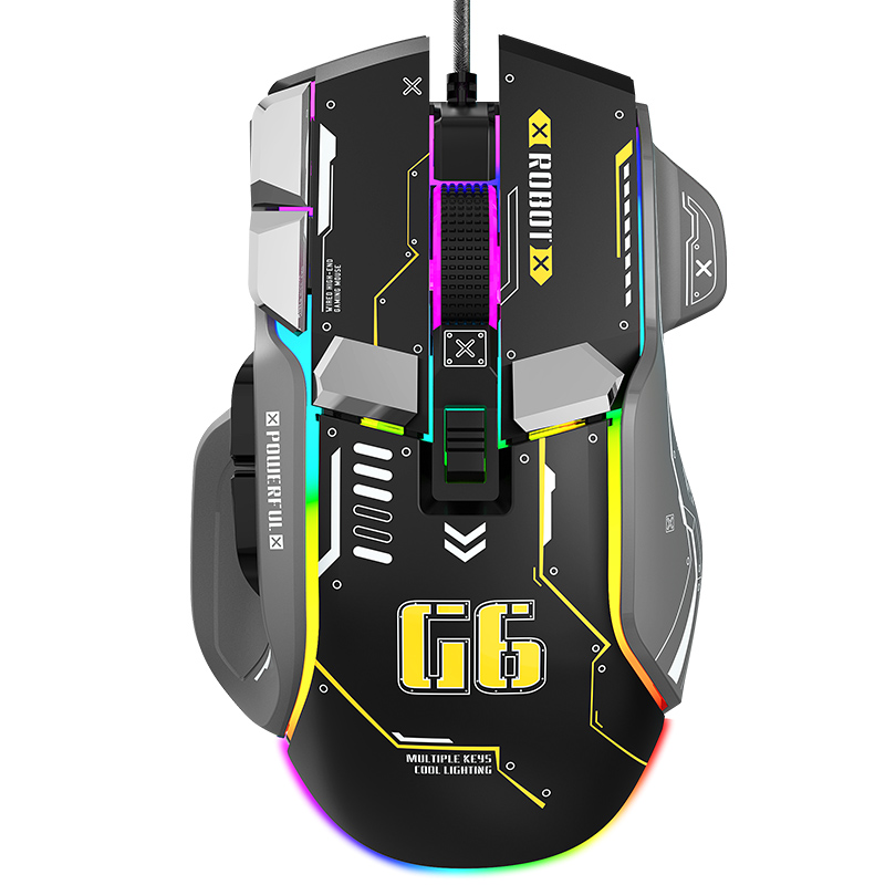 G6 ゲーミング マウス 有線 128000DPI ChipA826 RGB マクロプログラム可能 ゲームや仕事に優れた人間工学に基づいたデザイン
