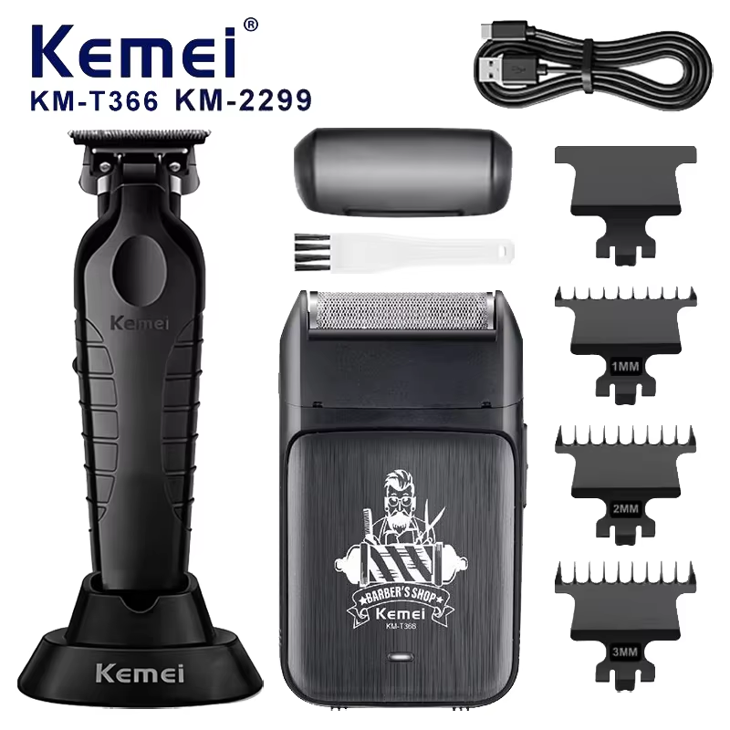 Kemei KM-2299 KM-T366 2 in 1 プロバリカンセット男性用電気オイルヘッドヘアトリマーせん断彫刻プッシャーかみそり