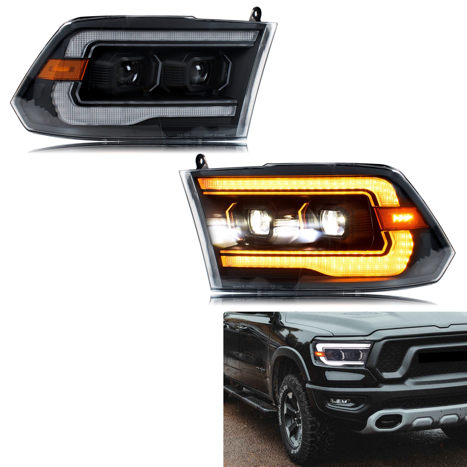 LED ヘッドライトダッジラム 1500 2500 3500 第 4 世代 2009-2018 デュアルプロジェクター DRL シーケンシャルインジケーターフロントランプアセンブリ