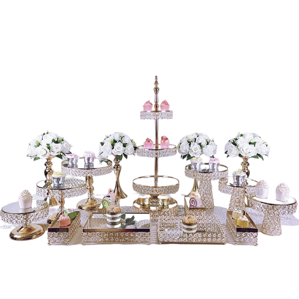 6 ピース-18 ピース/ロット電気メッキ金属クリスタルケーキスタンドセットディスプレイ結婚式誕生日パーティーデザートカップケーキプレートラック