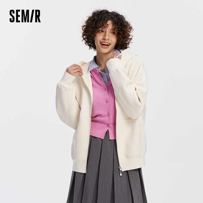 Semir 女性ジャケットソリッドフード付きルーズソフトカジュアルスタイル日常軽量秋アウタークリーンイージーレイヤー 2026