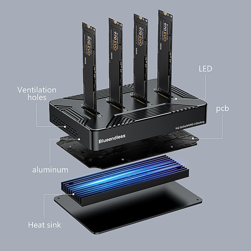 Blueendless 4 ベイ m2 SSD ドッキング ステーション タイプ C USB3.1 10Gbps m.2 NVME SATA ngff デュアル プロトコル アルミニウム合金 SSD エンクロージャ