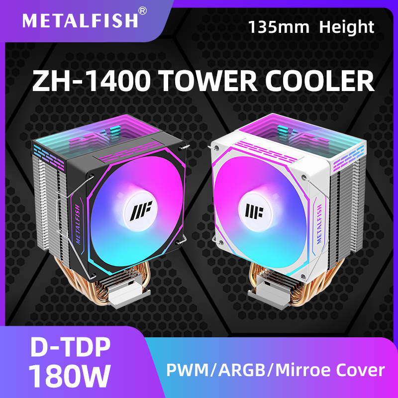 METALFISH ZH1400 CPUクーラー 4ヒートパイプ 4ピンPWM静音ARGBファン Intel 1700 1200 115X 1366 2011 AM5 AM4 AM3 x99 x79対応