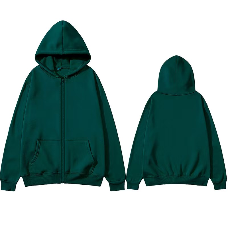 オーバーサイズのユニセックスパーカー、ソリッドカラーのジップアップジャケット、カジュアルストリートトレンディなプレーンフード付きスウェットシャツ