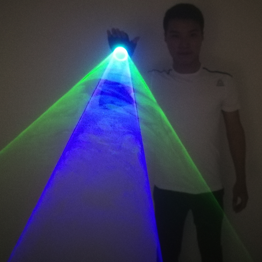 ブルーグリーンハンドヘルドレーザーキャノン回転グローブ LED ジャイロパームライトトンネル効果 LED 照明ライトパフォーマンスコスチューム