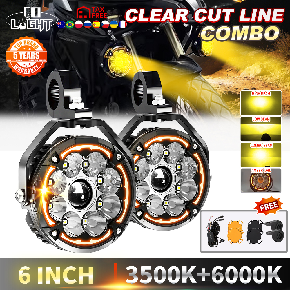 CO LIGHT 6 "オートバイヘッドライトフォグランプ LED 補助駆動ライトアンバー DRL 高低カットラインオフロード使用フォグランプ 12V
