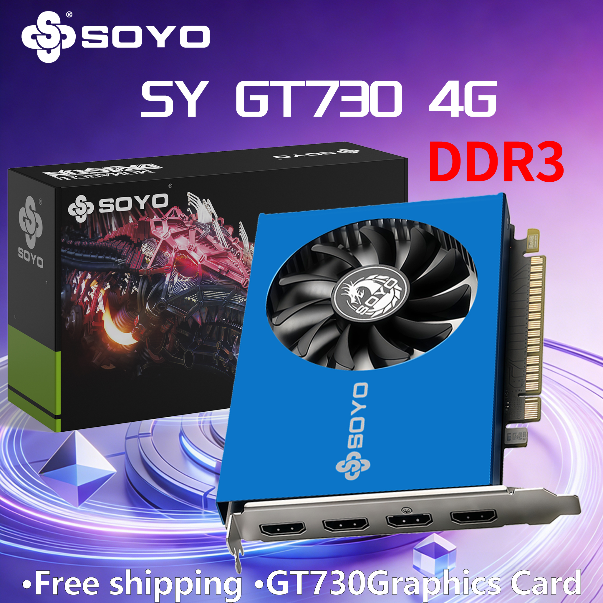 SOYO NVIDIA GeForce GT 730 4GB DDR3 64ビット グラフィックカード PCIe2.0x8 HDMI PCゲーミングビデオカード 28NM シングルファン デスクトップコンピュータ com