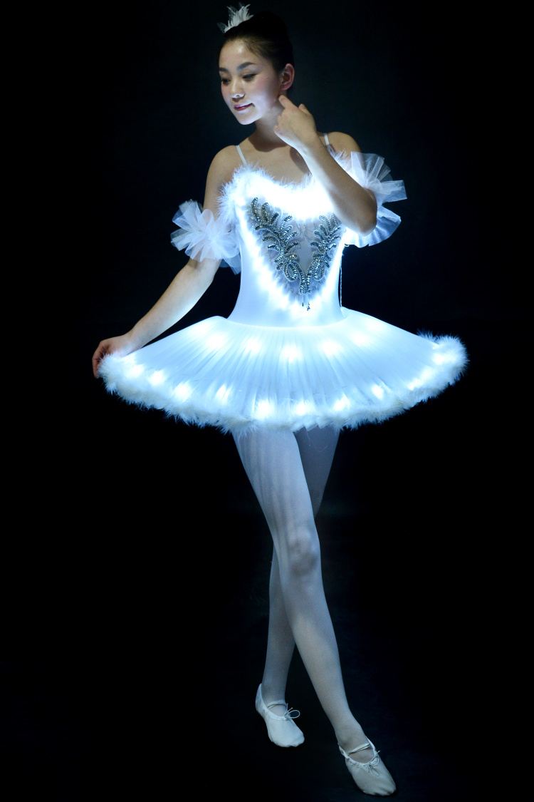 プロのバレエチュチュ Led 白鳥の湖大人のバレエダンスの服チュチュスカート女性バレリーナドレスパーティーのための白バレエドレス