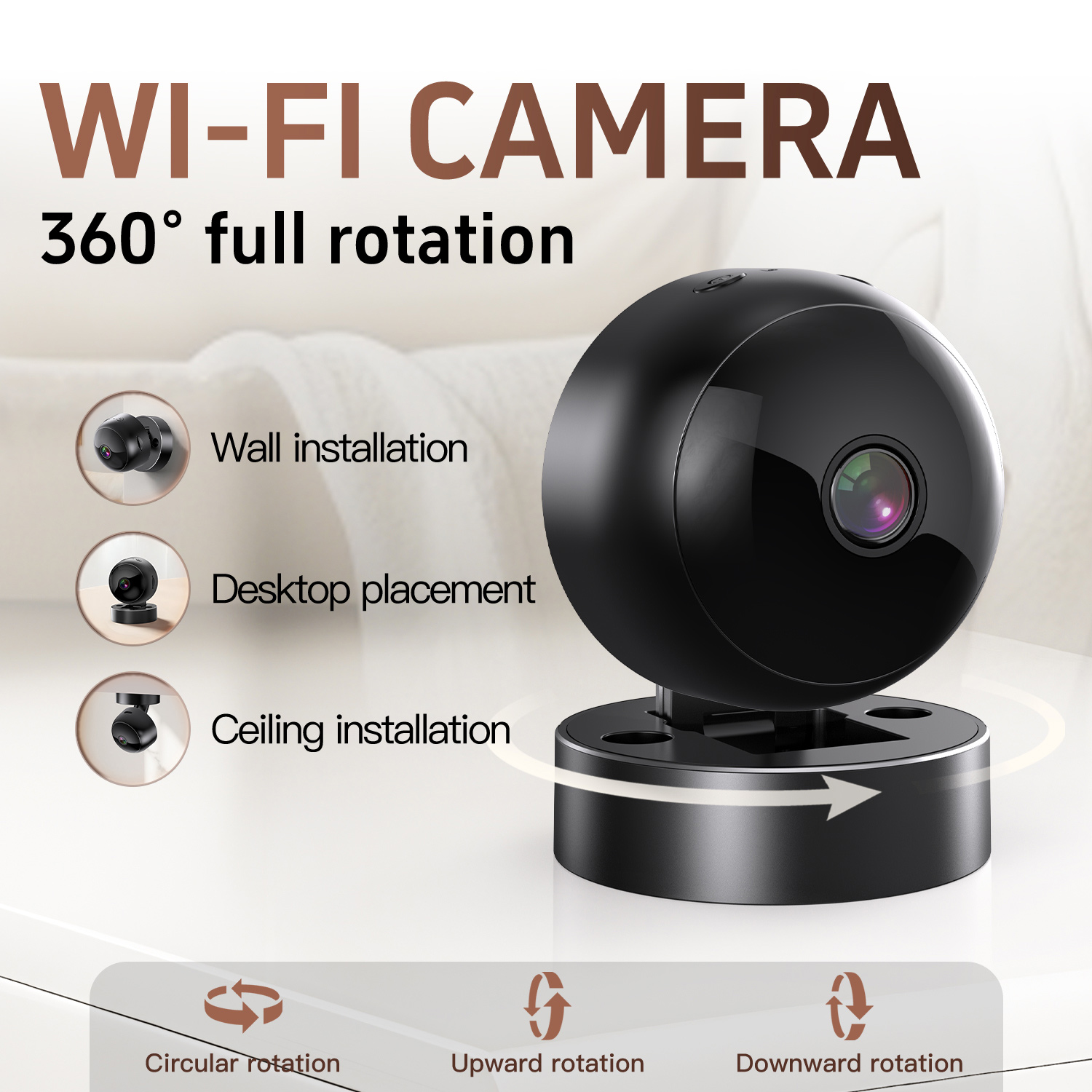 ワイヤレスセキュリティカメラ 360°フルカバレッジビュー WiFi HD モーション検出ナイトビジョン屋内屋外リモートモニター