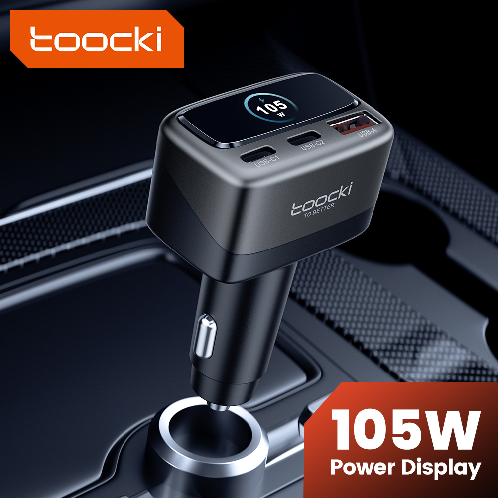 Toocki 105W USB Type-C Car Charger PD45W 2USB C+USB A Fast Charging Charger For iPhone 17 16 Samsung Galaxy S25 Xiaomi Huawei