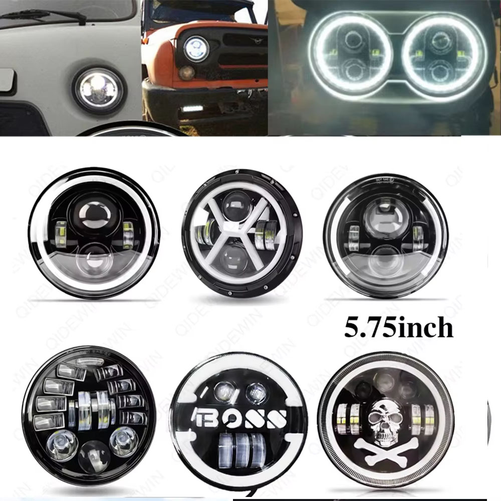 1PC 5.75 インチ LED ヘッドライト 5 3/4 "led DRL 50 ワットバイクヘッドライトダイナソフテイルスポーツスター 883 XL883 FXCW ブーイングスタイルクローム