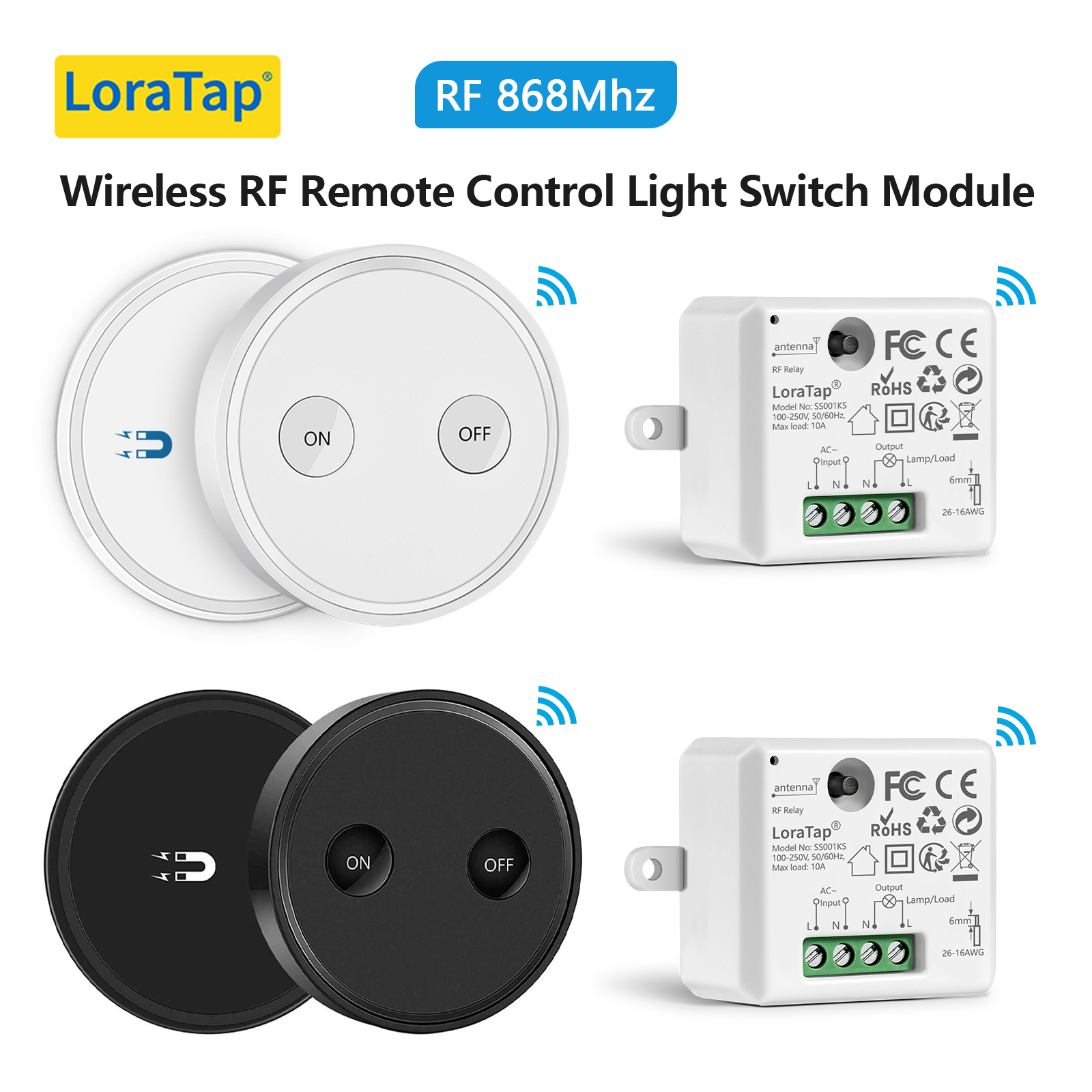 LoraTap 10A ワイヤレスソケットスイッチリレーモジュール RF 868Mhz リモートコントロールオン/オフ磁気リモートベース付き簡単にインストール