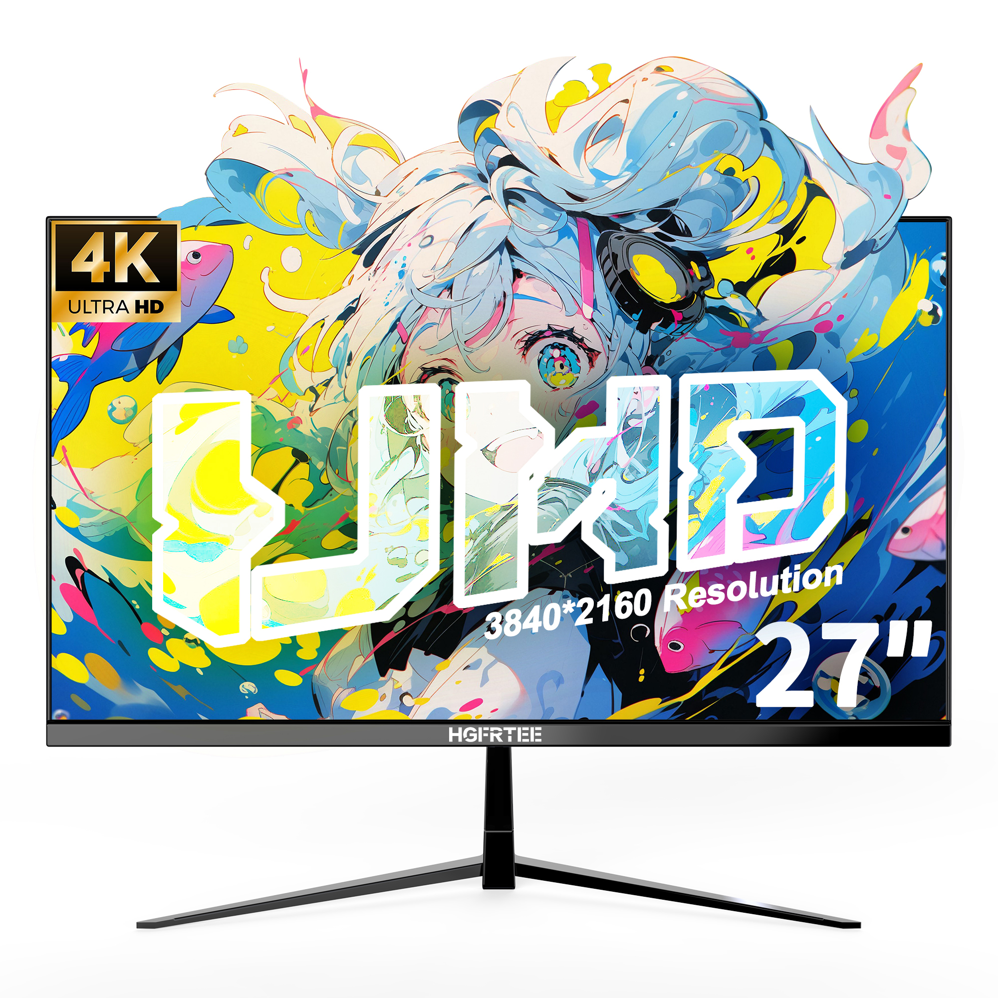 HGFRTEE 4K 27 インチモニター 3840*2160 オフィスコンピュータ 99%SRGB 10 ビット IPS フラットパネルスクリーンゲーム PC HDMI-Compatib/DP