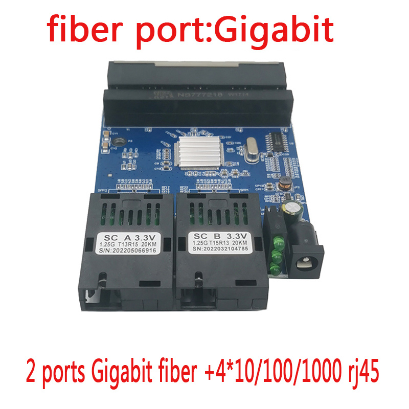 コンバータ 2 ファイバー 4 rj45 ギガビット PCBA SC ボードシングルモード 10/100/1000 メートルファイバースイッチイーサネットファイバーボード