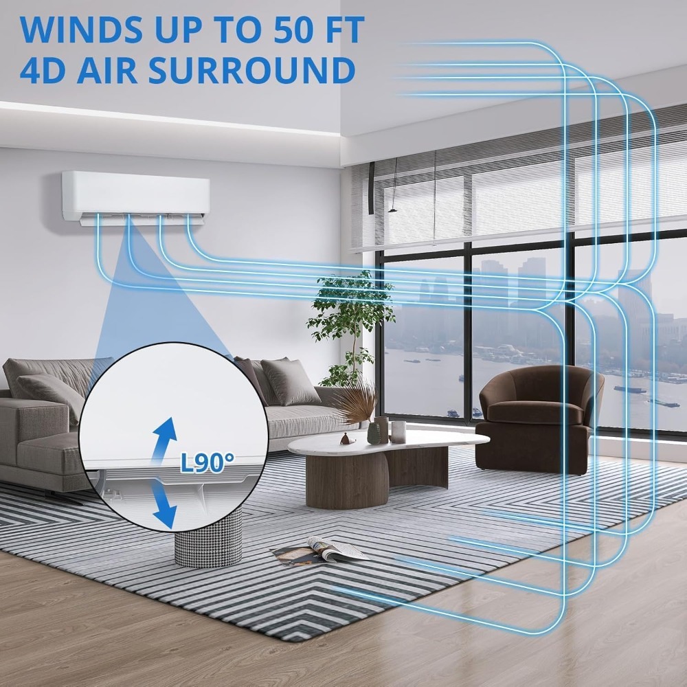 9000 BTU ミニ スプリット AC リモコン付き、19 SEER2 インバーター ヒート ポンプ、450 平方フィート、0.75 トン、充電済みインストール キット、静か、カスタム