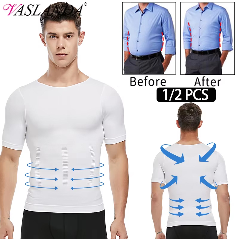 1/2 個男性ボディシェイパー Tシャツ痩身シェイプウェア矯正姿勢腹コントロール圧縮男モデリング下着コルセット