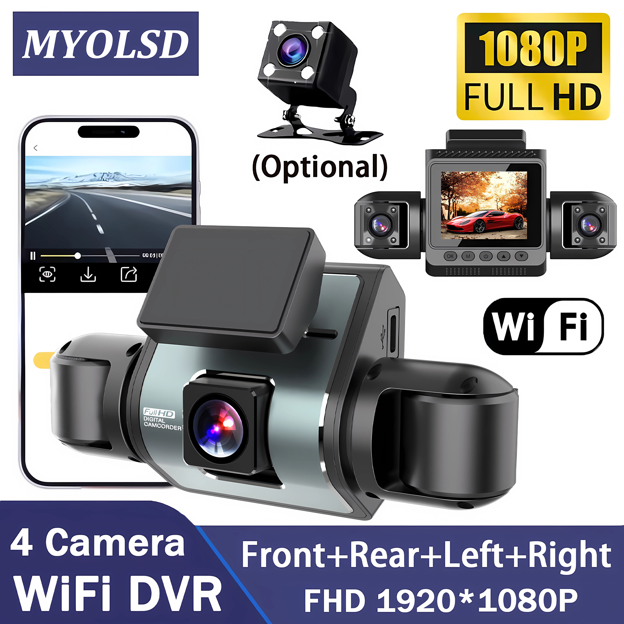 4 レンズ 360 度車用ダッシュカム WIFI アプリ車 DVR 1080P 4 チャンネルフロントカメラビデオレコーダーリアビューカメラナイトビジョン