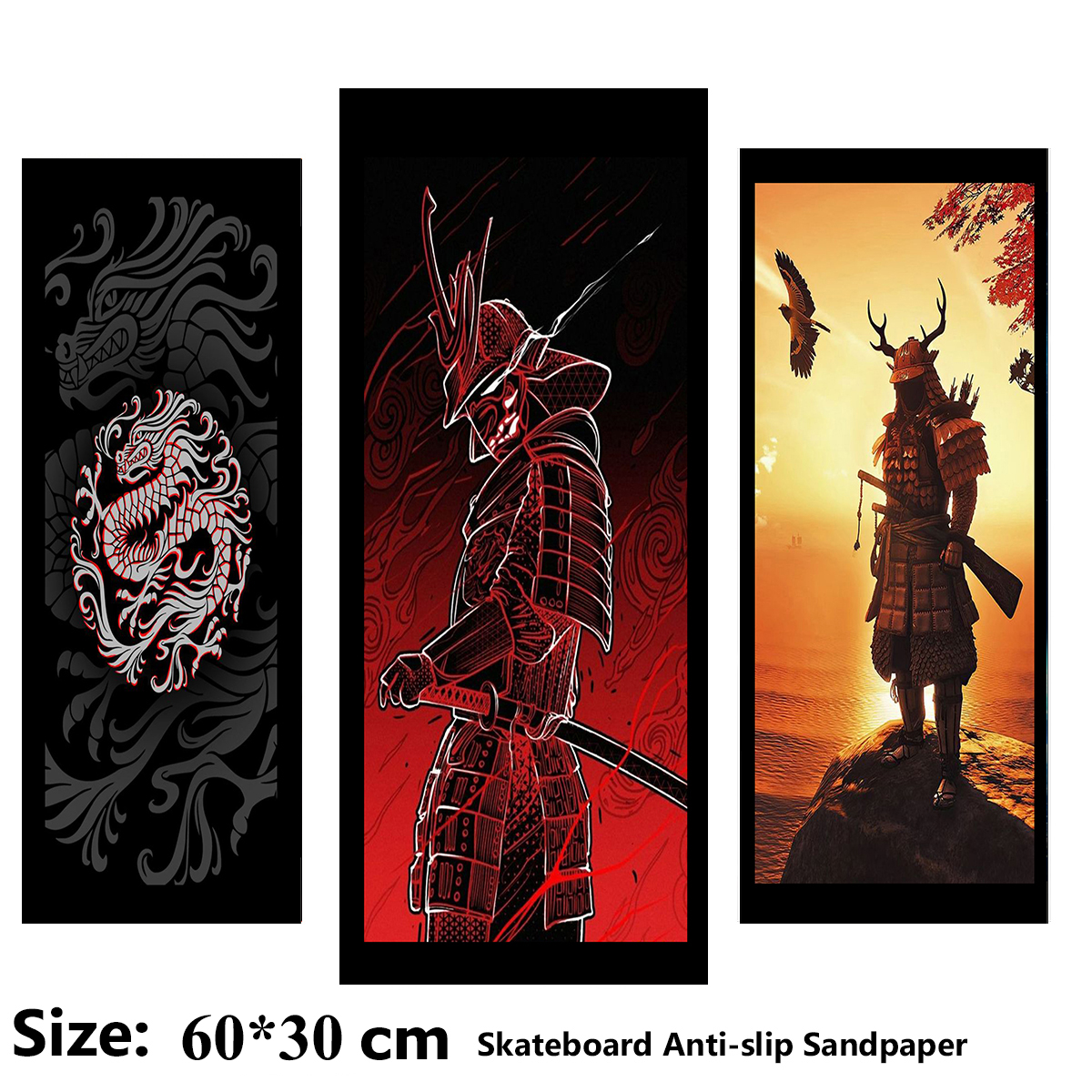 Trendy Masked Samurai Pattern Electric Scooter Anti-slip Sticker Sandpaper Skateboard Grip Tape Sheet 60*30cm