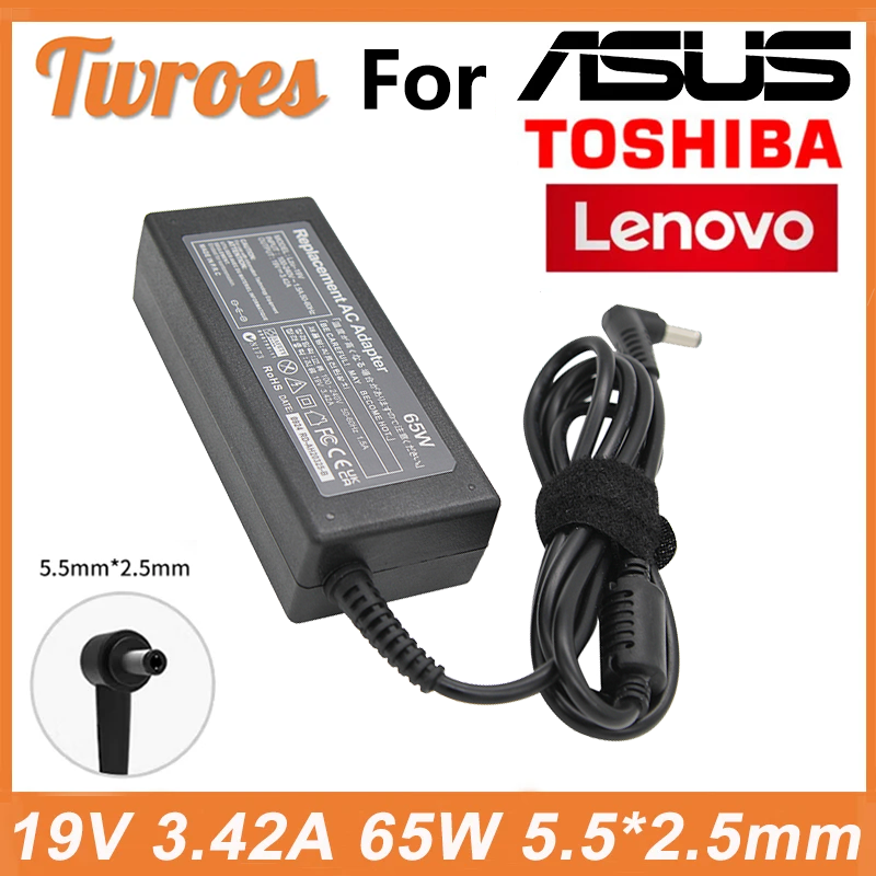 19V 3.42A 5.5x2.5mm 65W AC ラップトップアダプター充電器 Asus X401A X550C A450C Y481 X501LA X551C V85 A52F X555 / 東芝 / ゲートウェイ用