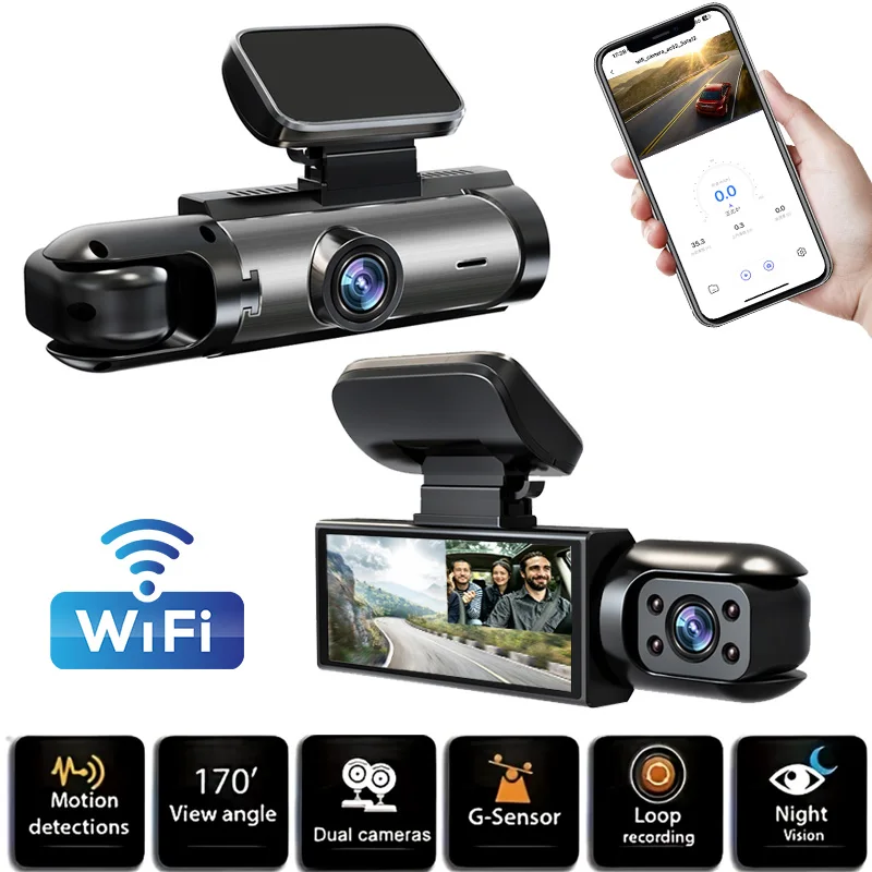 1080P WIFI デュアルカメラ車用ダッシュカム広角調整可能な車両フロントと車内カメラ IR ナイトカー DVR が付属