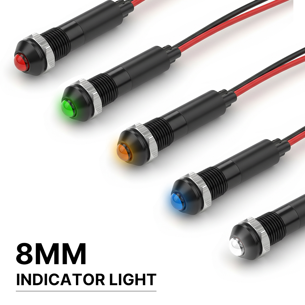 FILN 5/25 個 8 ミリメートルブラックメタル LED インジケータライト IP67 防水警告パイロットライト 12-24v ダッシュボード信号ランプ車ボート用
