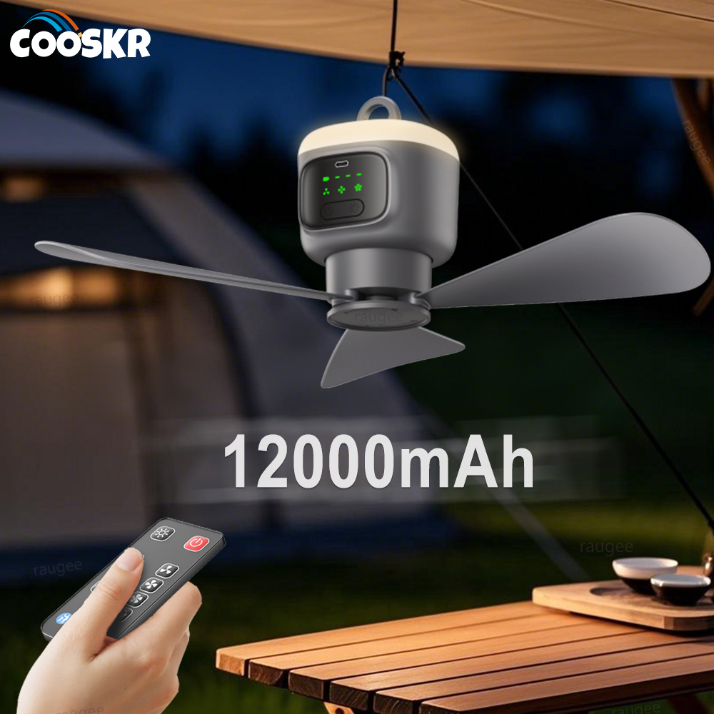 12000mAh ポータブルシーリングファン屋外キャンプファンテント空気サ​​ーキュレータークーラー充電式扇風機リモコン LED ライト