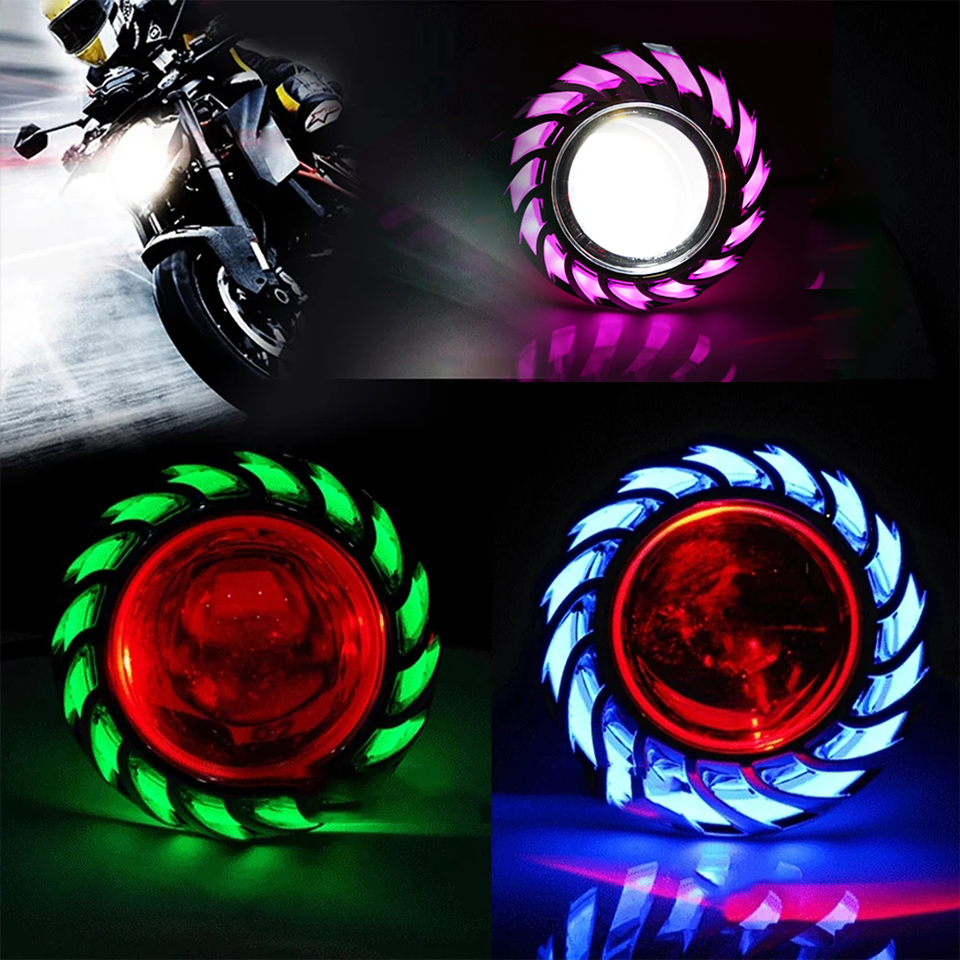 1 個オートバイヘッドライト LED プロジェクターレンズユニバーサルスクーターデュアルハロー天使悪魔アイスポットライトバイクモトアクセサリー