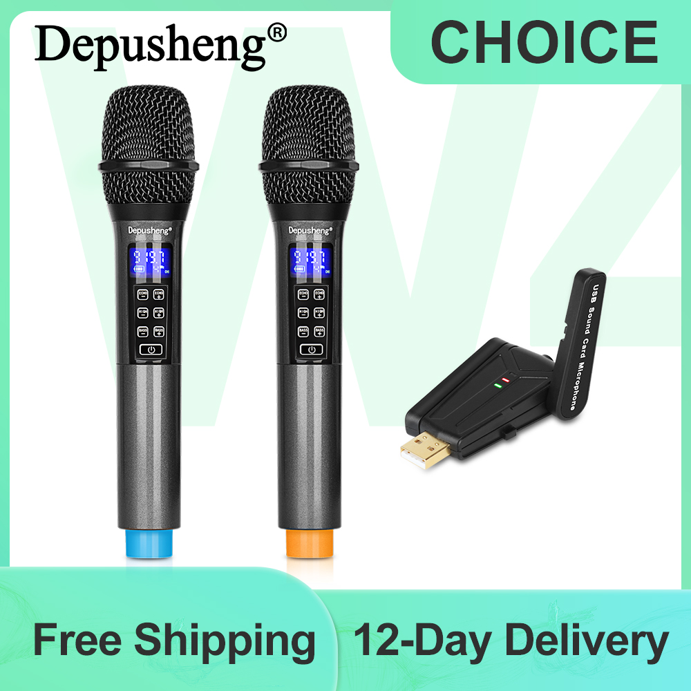 Depusheng W4 ワイヤレスマイク、エコー高音低音付き
