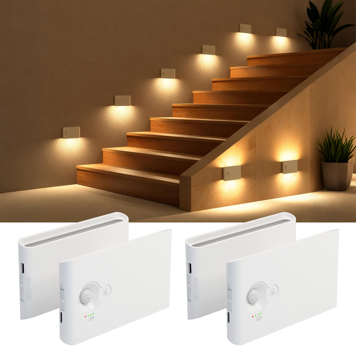 LEDモーションセンサーナイトライト調光可能充電式アンビエントライト磁気吸引付き、キャビネット/リビングルーム/廊下/階段用