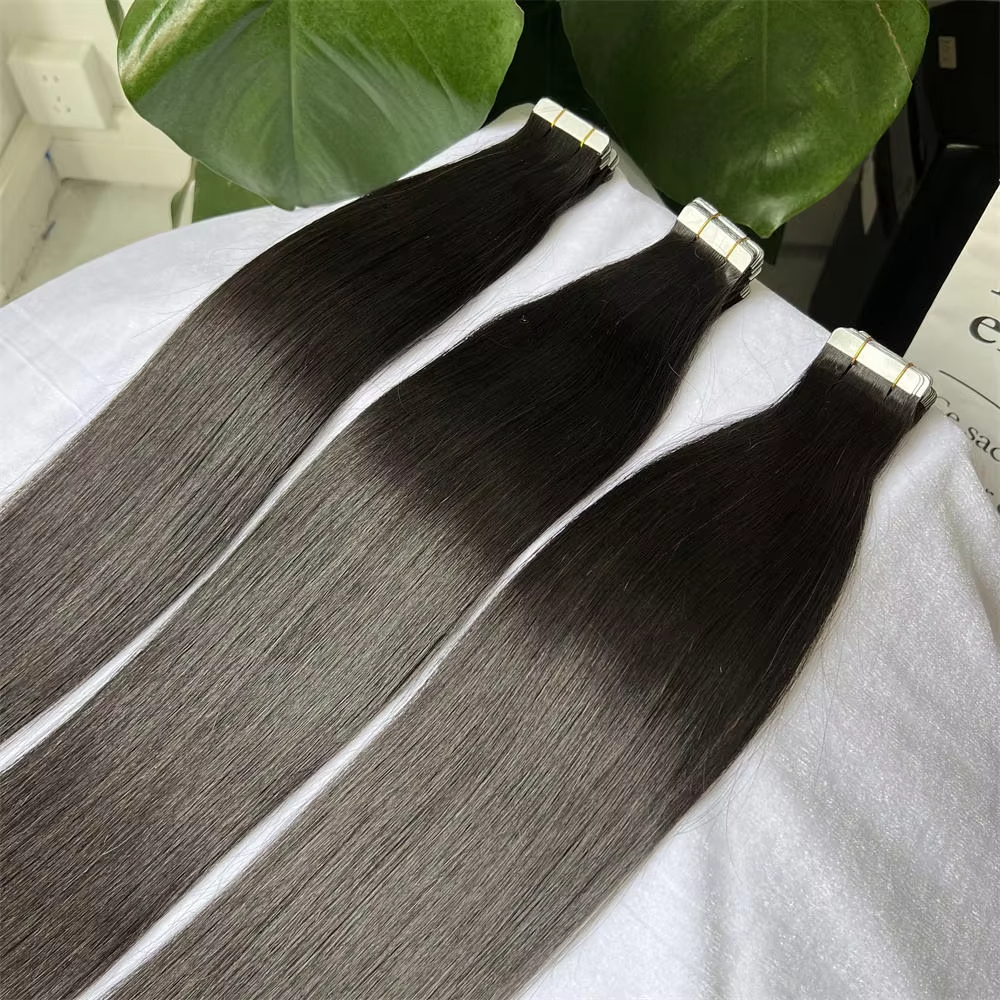 テープでヘアエクステンション人毛シームレス目に見えない SKin 横糸 18-30 マシンレミー両面接着剤人毛