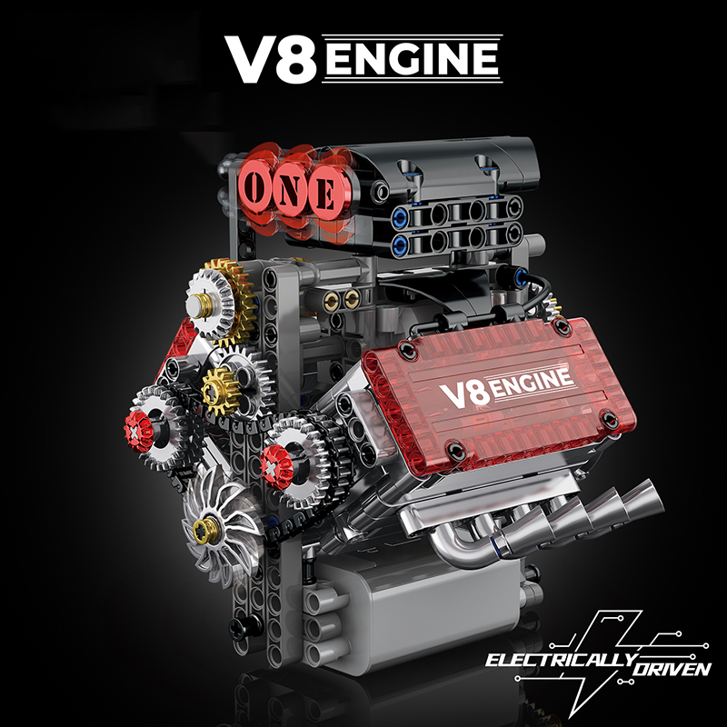 レンガ V8 エンジン電動シミュレーションモデル電気駆動ビルディングブロックテクニカルカーパーツクリエイティブ DIY おもちゃギフト大人