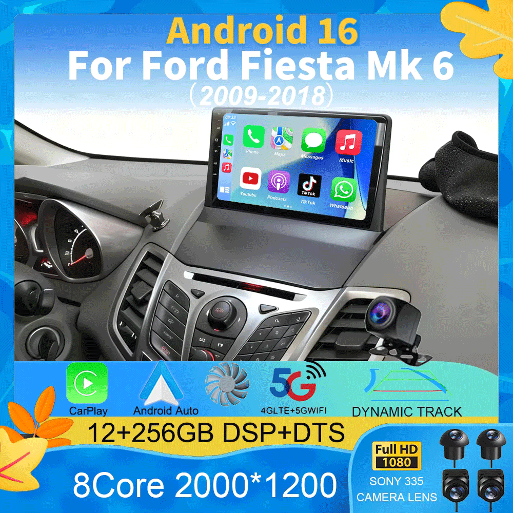 Android16 フォードフィエスタ Mk 6 2009 2010 2011 2012 2013 2014 -2018 Carplay 自動マルチメディアカーラジオプレーヤー WIFi 4G DSP GPS 2DIN
