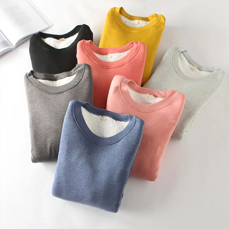 冬の女性長袖厚いプラスベルベット Tシャツ暖かい綿フリースサーマルトップスカジュアルソフト O ネックアンダーシャツ S-5XL