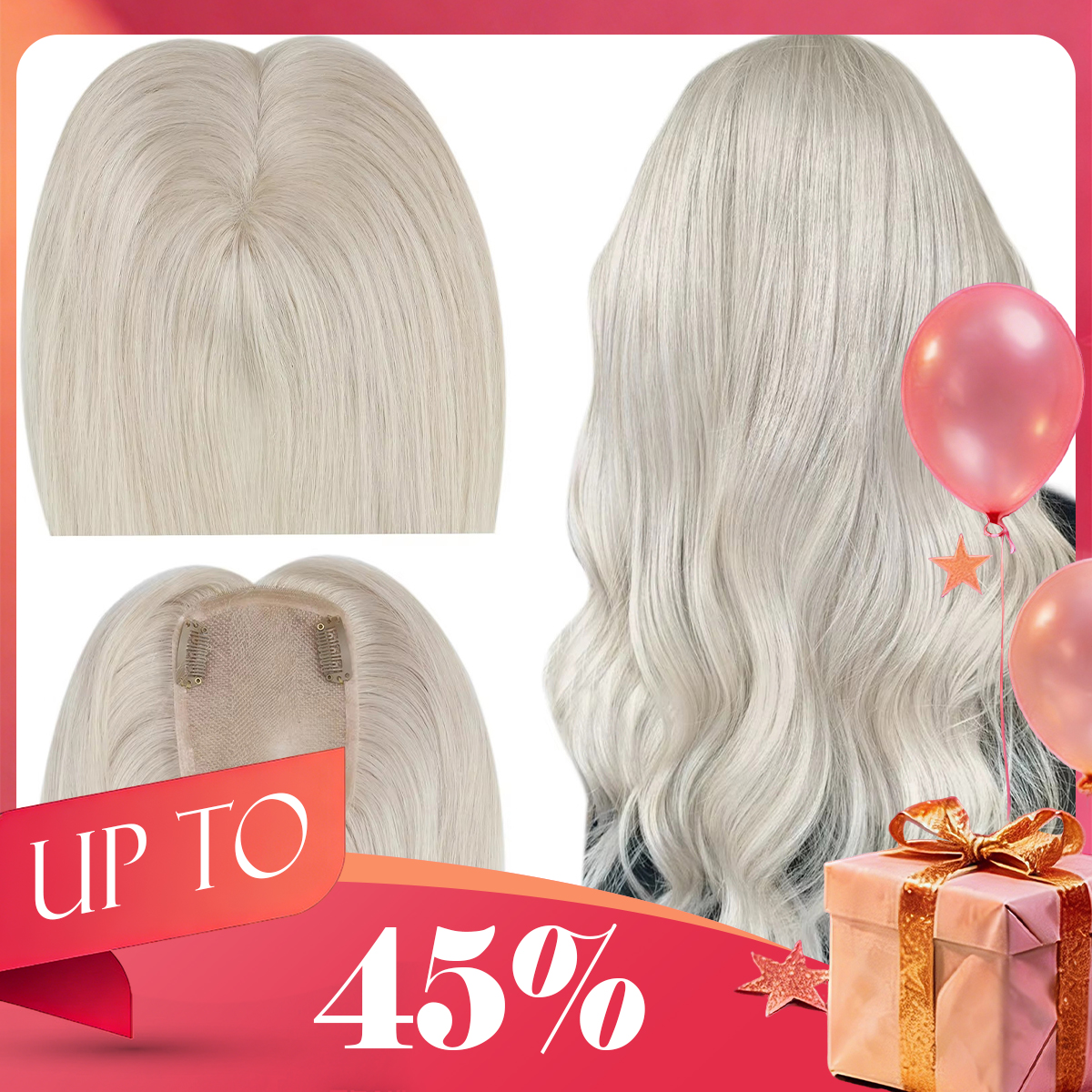Ugeat ヘアトッパー天然人毛ブロンドモノラルベース 3*5 インチ女性かつら目に見えない無料部分ヘアトッパーヘアエクステンション