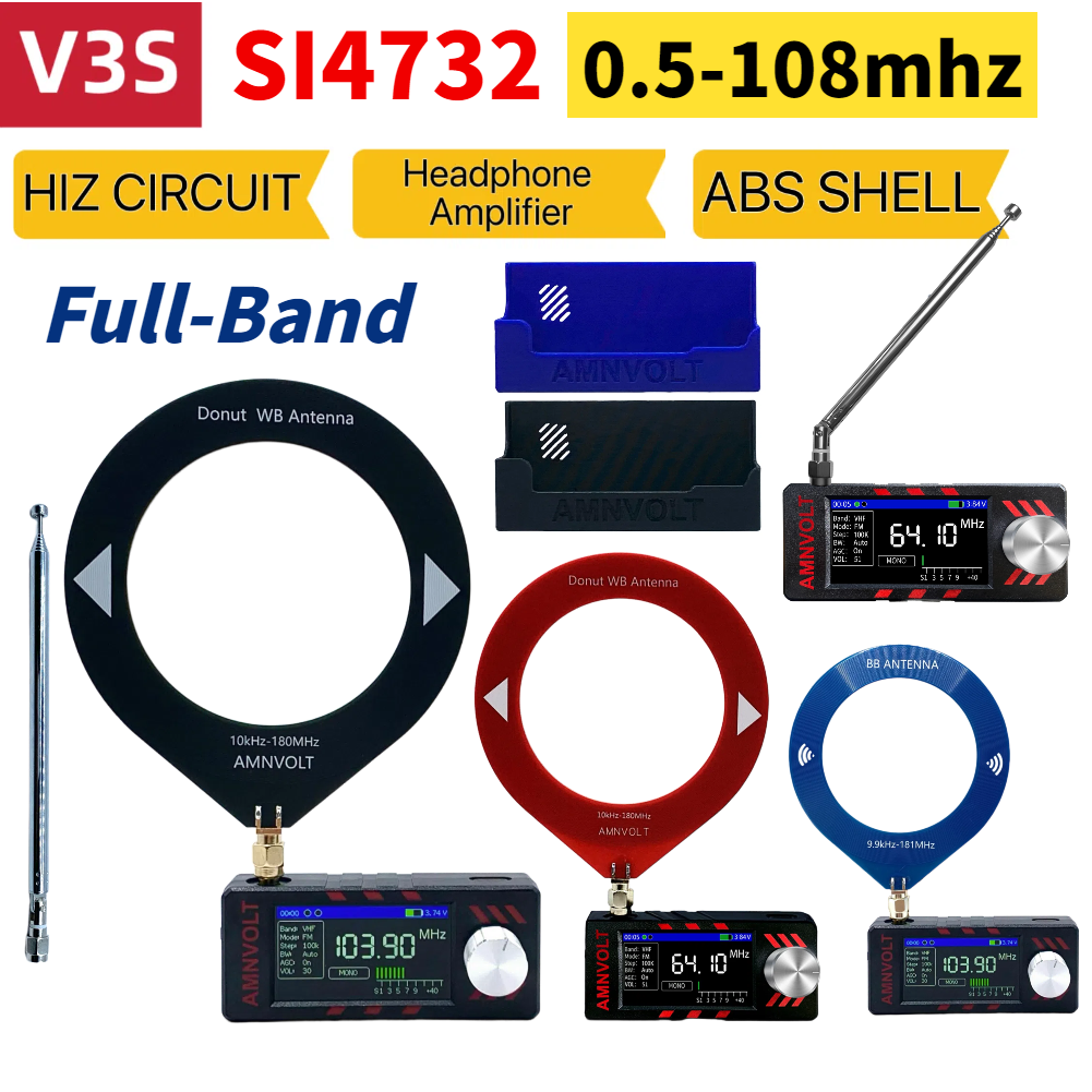 アップグレードされた V3S AMNVOLT ミニ SI4732 DSP ラジオ受信機 FM AM SSB LSB USB フルバンドポケットラジオ、Hi-Z ヘッドフォンアンプ付き