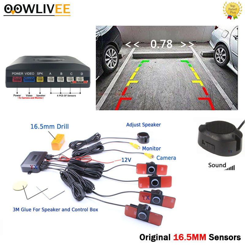 OOWLIVEE Parktronic オリジナル 13 ミリメートルフラット駐車センサー 4 カーセンサー逆転警報ブザ​​ー 12v ビデオシステムブラックホワイトレッド
