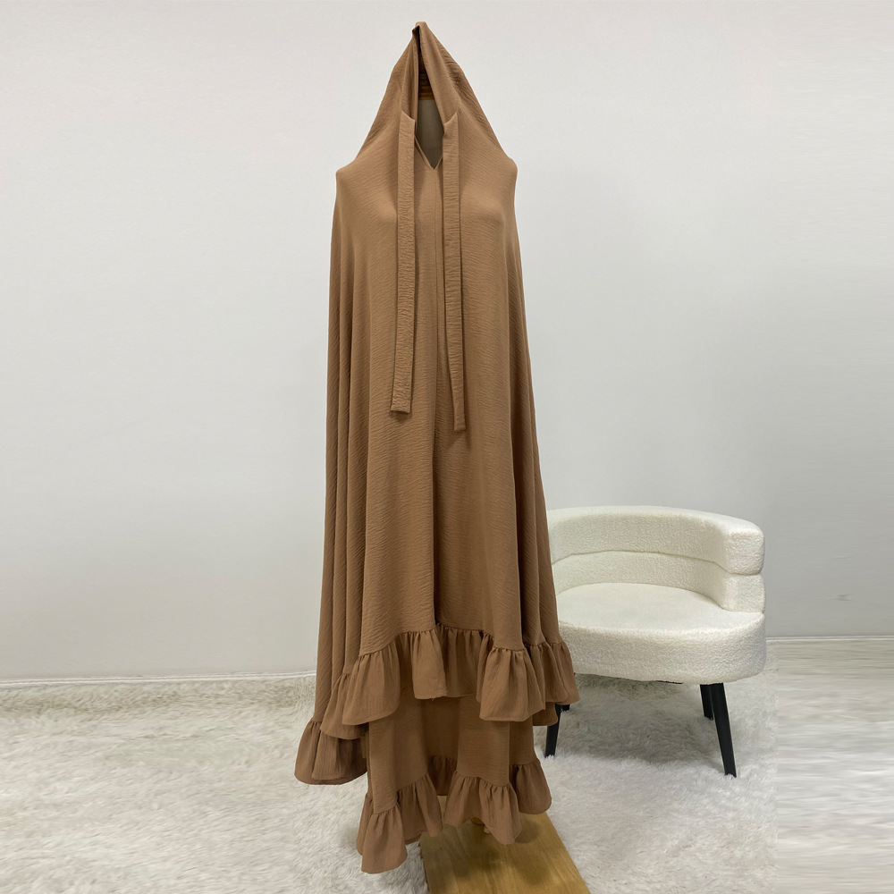 イードラマダン女性 2 点セットロング Khimar ドレスイスラム教徒フリル裾アバヤセット祈り衣服ヒジャーブセット Niqab Jilbab 2026