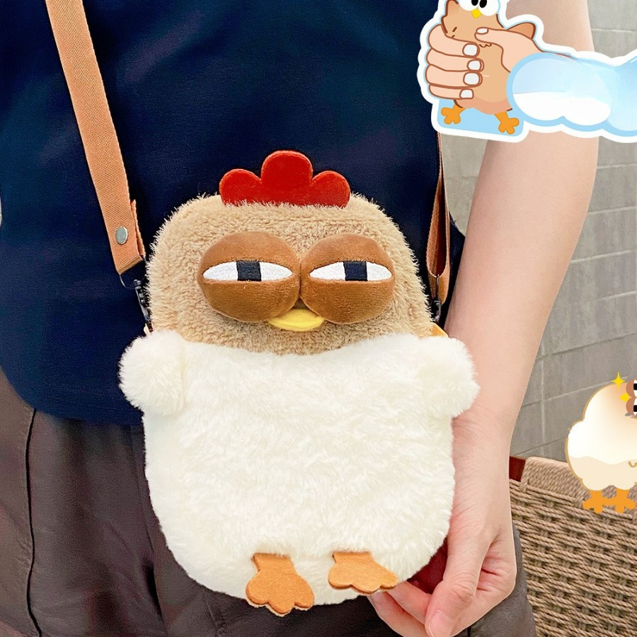 醜い鶏ショルダーバッグ毛皮鶏ぬいぐるみハンドバッグ面白いかわいい鶏ペンダントキーホルダー人形かばん財布女性のための誕生日ギフト