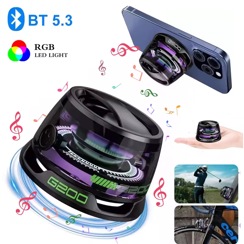 ミニ磁気 Bluetooth スピーカー携帯電話ホルダー RGB 照明スピーカー BT5.3 ミニサウンドボックス 7 時間再生持ち運びが簡単
