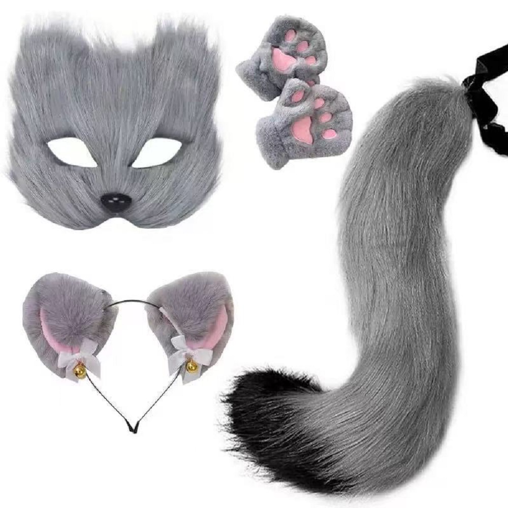 ハロウィン キャット コスチューム セット 女の子 コスプレ用 ハロウィン キャット コスチューム アクセサリー ヘッドバンド、尻尾、手袋 3 個付き