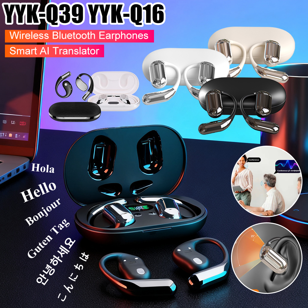 YYK-Q39/Q16 スマートタッチ翻訳イヤホンワイヤレス AI 翻訳 Bluetooth 5.3/5.4 イヤホン翻訳ヘッドフォンビジネス用