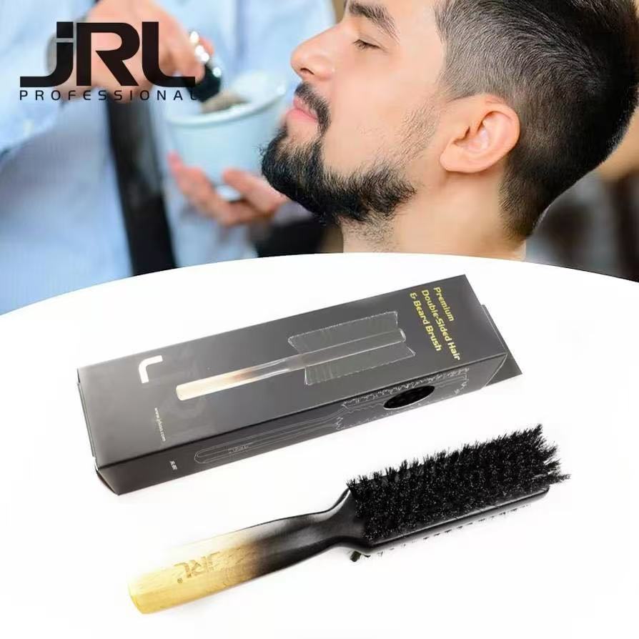 JRL ヴィンテージ理髪ポマードヘアブラシ男性用木製ハンドル両面ひげ純粋な猪毛シェービングブラシ