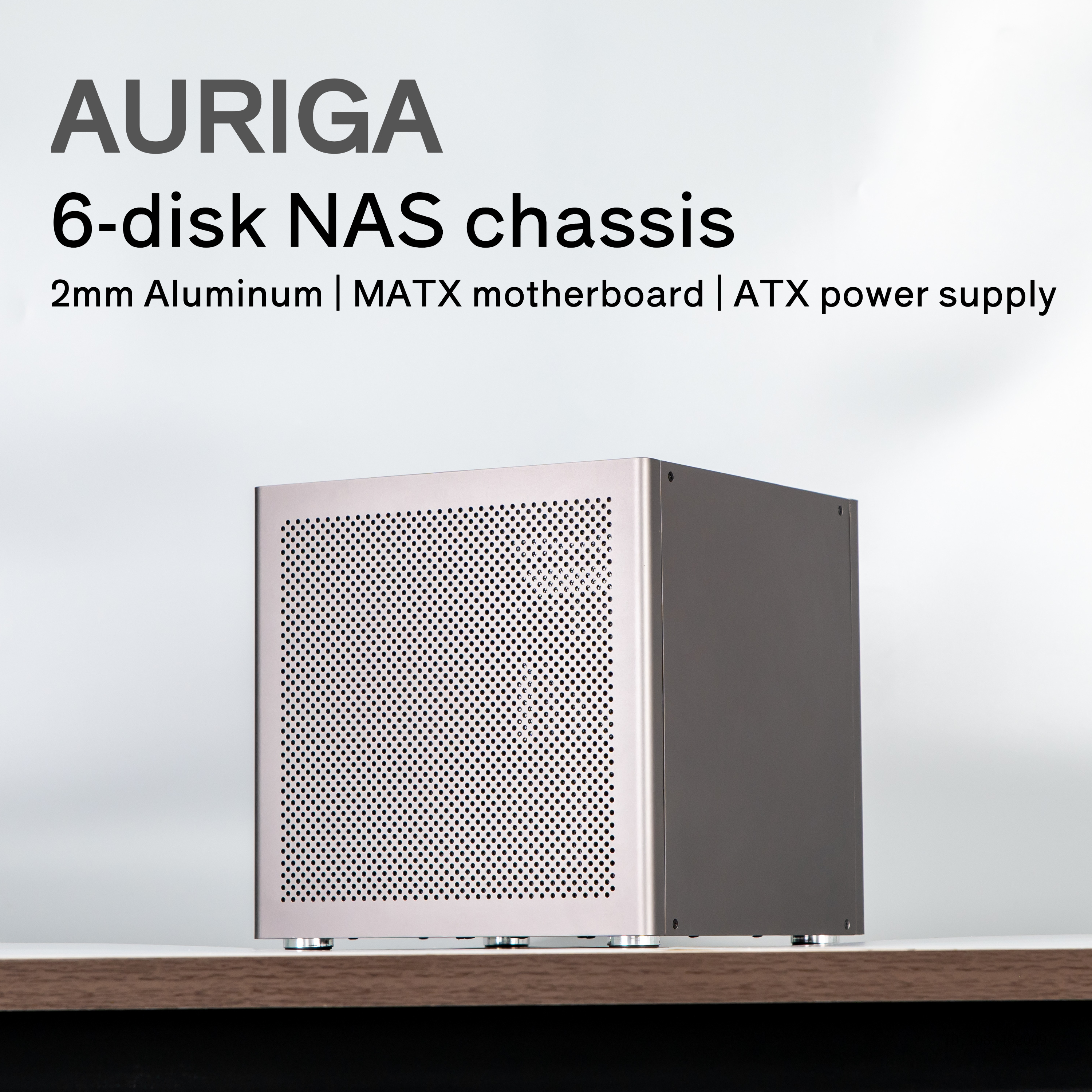 Auriga 6 ベイ NAS ケース シャーシ 2mm 陽極酸化アルミニウム MATX マザーボード ATX 電源 Feiniu ブラック Synology UNRAID