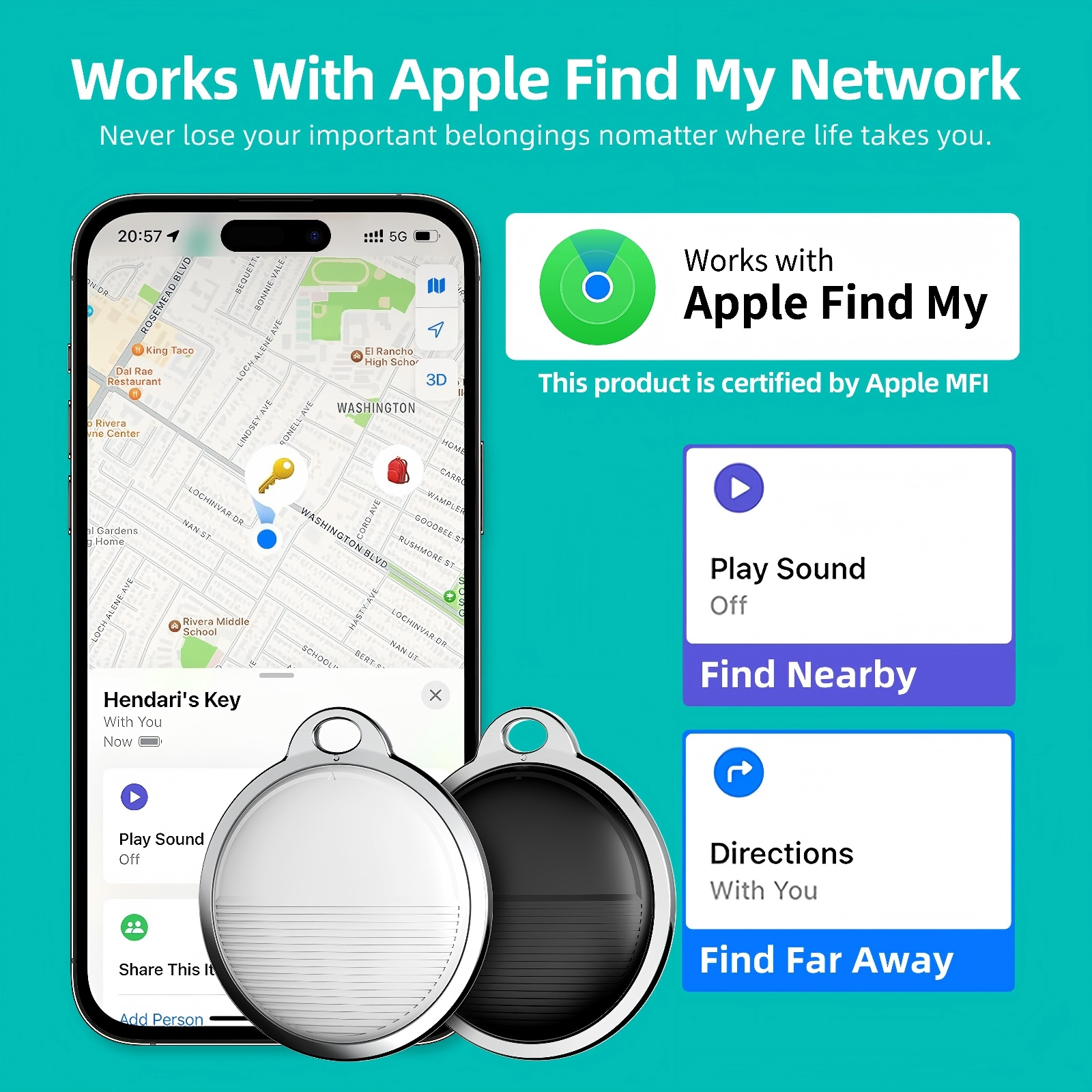 Apple lOS 固有の AirTag 紛失防止 GPS 追跡 ロケーター キー 財布とペット リモートでの正確な位置確認 ワンクリック通話