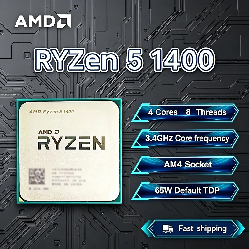 AMD Ryzen 5 1400 4 コア 8 スレッド 3.4GHz ロック解除デスクトップ CPU ゲーミング プロセッサ ソケット AM4 - パッケージなし